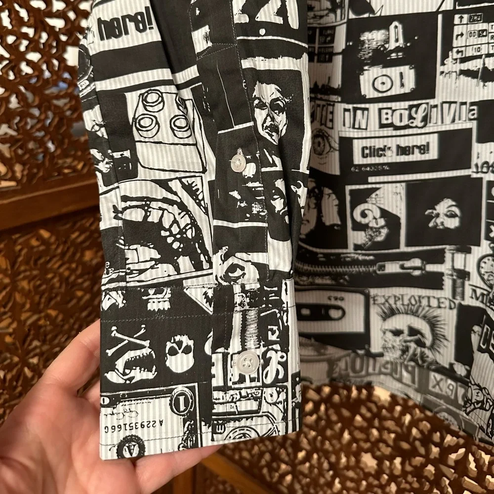 🚹📐Bolivia vivi con estilo b/w graphic button down shirt - Picture 3 of 8